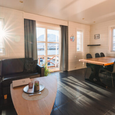 Modern waterfront cabin overlooking the Lyngenfjord in Arctic Norway